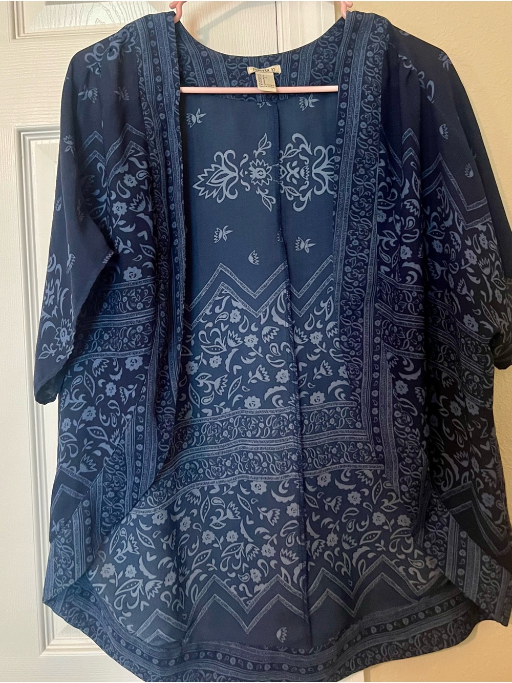 Forever 21 Navy Blue Patterned Open Kimono